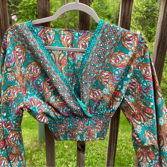 Bohemian Paisley Print Crop Top - Picture 2 of 2